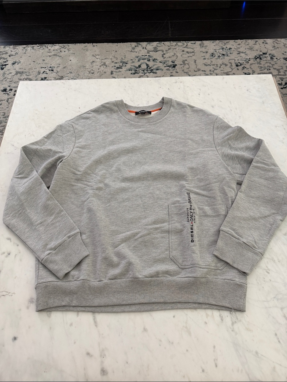 Diesel Light Gray Crewneck Sweatshirt with Pocket Detail